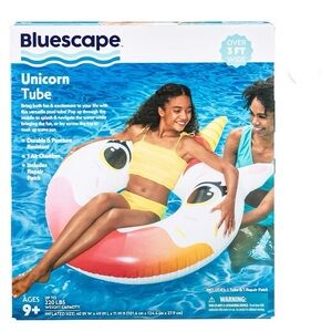 Bluescape - White Unicorn Donut Inflatable Tube Pool Float, Age 9 & up